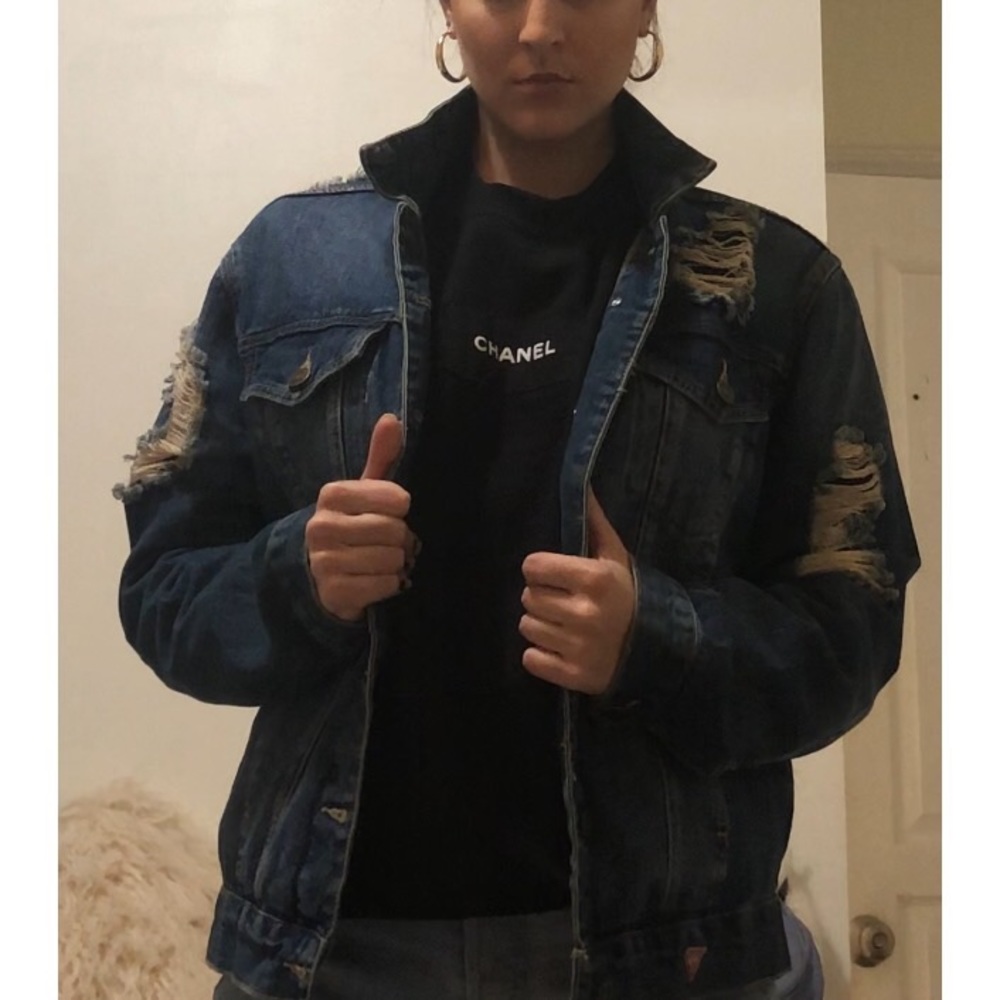 Guess Oversized Distressed Denim Jean Jacket!!